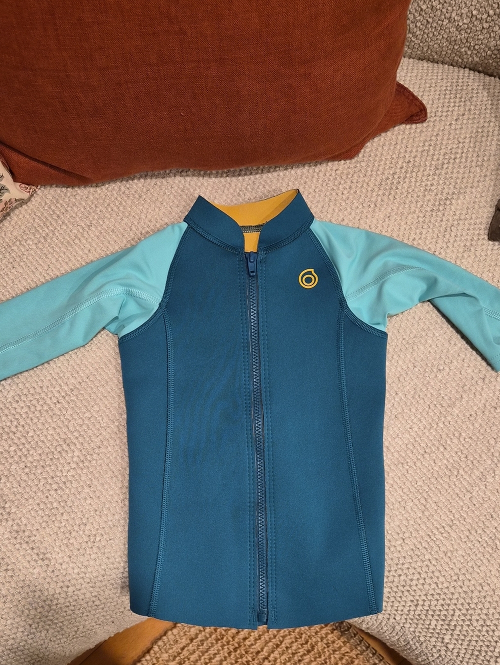 Kids Long Sleeve Zip Front Rash Guard - Teal and Light Blue Wetsuit In The Front